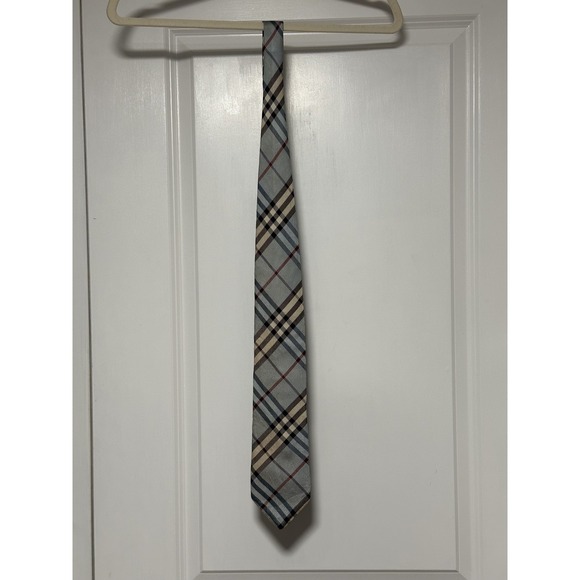 Burberry London Tie Blue Beige Plaids Nova Woven Italian Silk Necktie Luxury - Picture 1 of 4